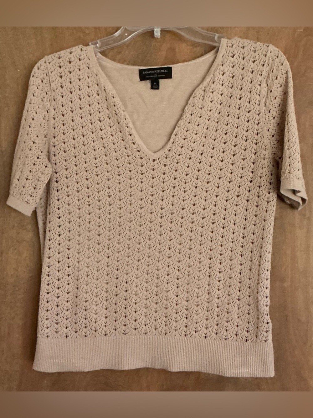 Banana Republic Women's Medium Tan Open Knit Sweater Top 100% Organic Cotton
